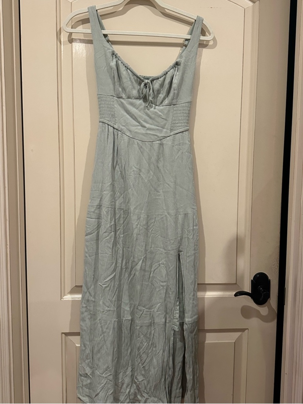 Hollister Light Sage Green Tie-Front Textured Tank Dress